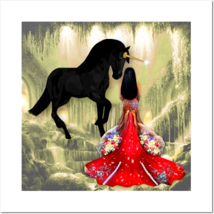 Magical Mermaid and Magical Black Unicorn Posters and Art